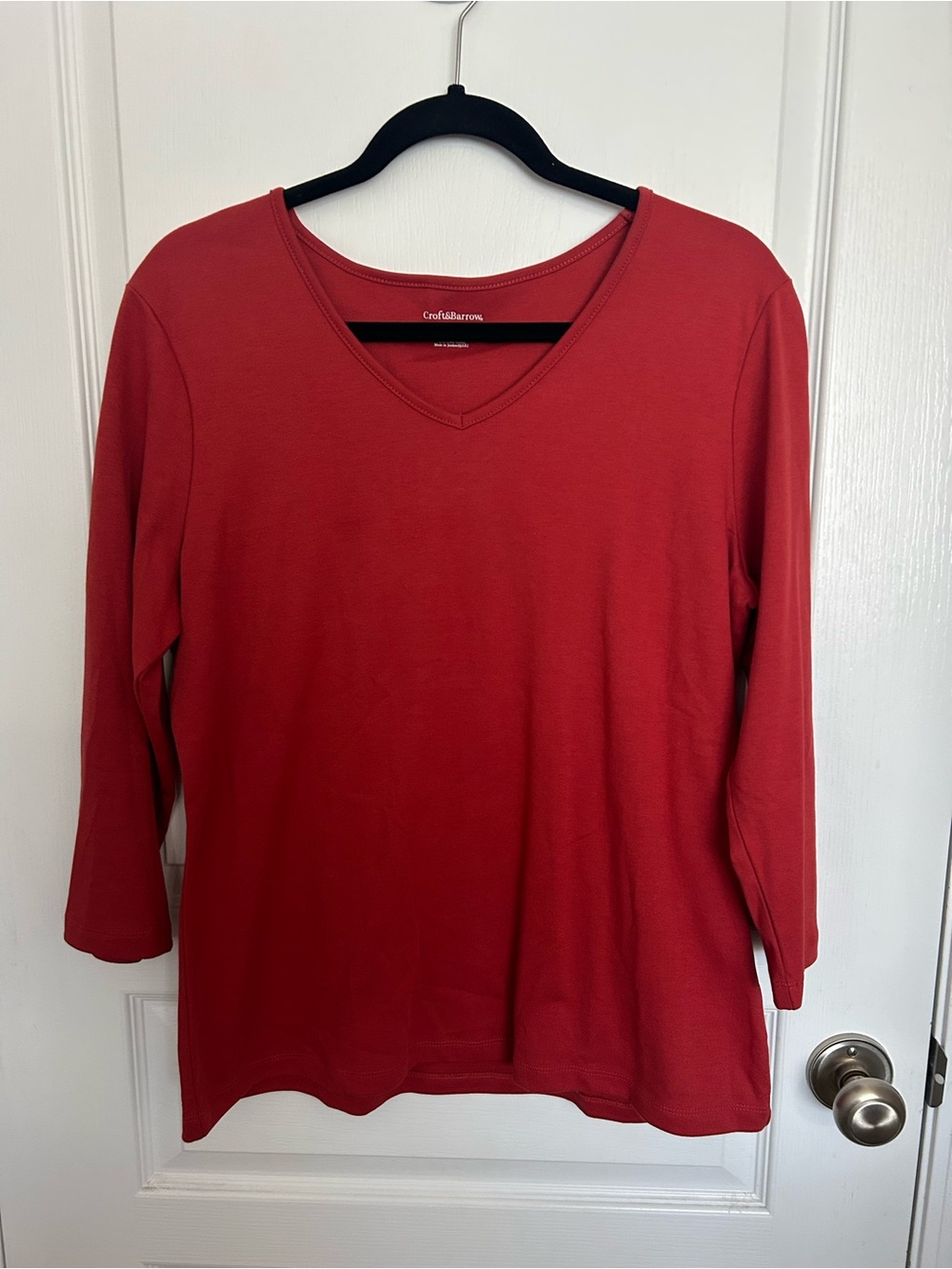 croft & barrow Red V-Neck Long Sleeve Tee